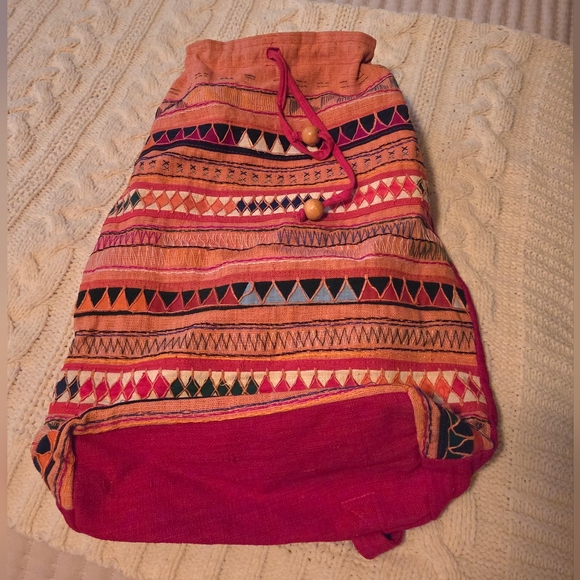 Colorful Geometric Pattern Backpack Ethnic Drawstring Bag - Picture 5 of 8